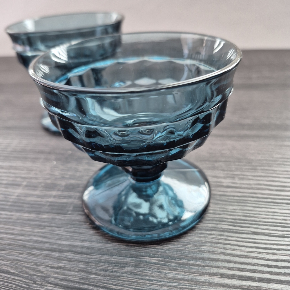 Set of 2 Blue Glass Sherbert Fruit Dishes. Footed Set 2 - Picture 3 of 6
